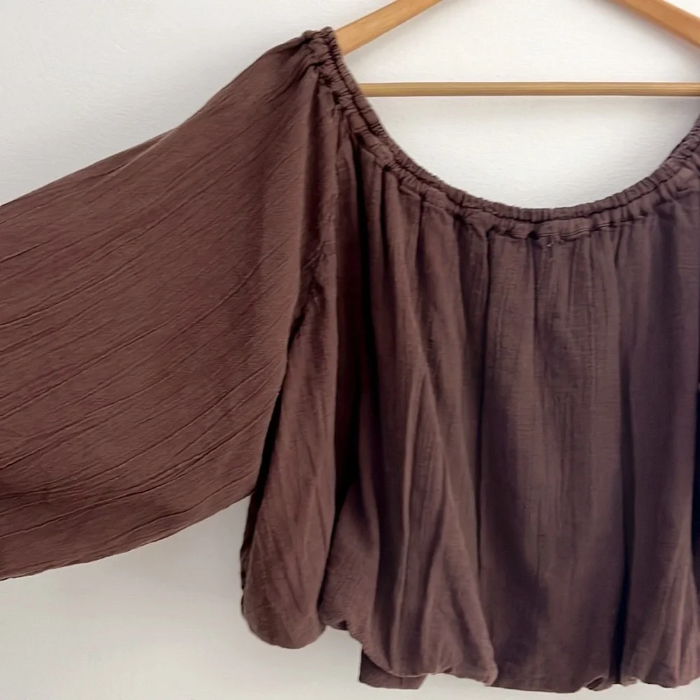 Free People We The Free All About The Bubble Tee Brown NWOT
